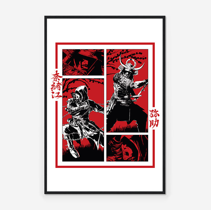 Assassin's Creed Shadows | Naoe and Yasuke Posing-Framed Print Black | Art4Fans