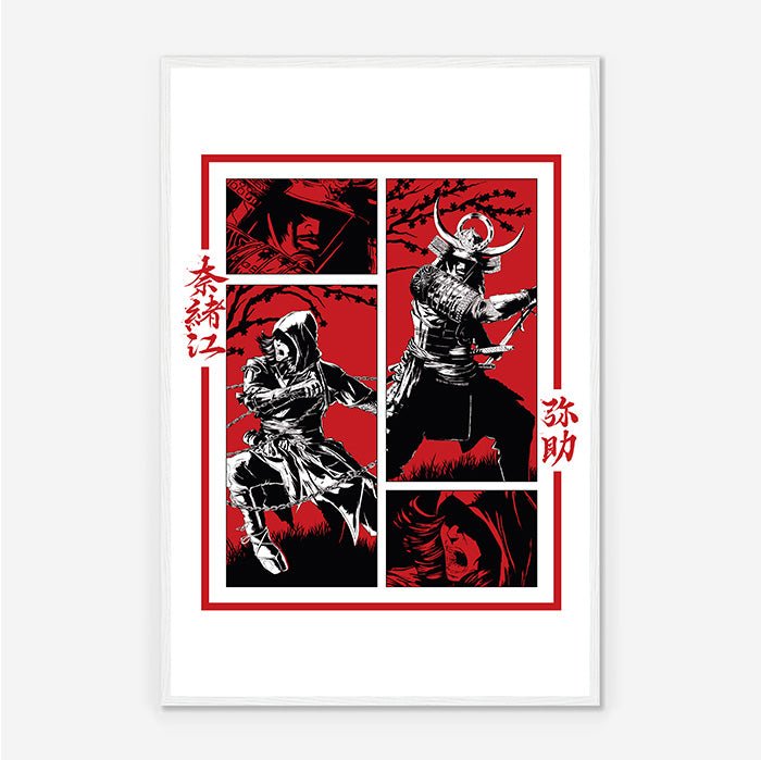 Naoe and Yasuke Posing - Assassin's Creed art - Framed Print