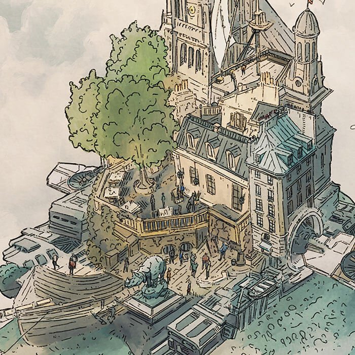 Rhino Beetle City - Gregory Fromenteau art - S (14'' X 11'' / 35.56 X 27.94 cm )