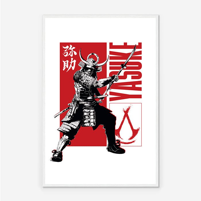 Yasuke posing – white version - Assassin's Creed art - Framed Print