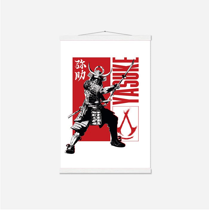 Yasuke posing – white version - Assassin's Creed art - Japanese Wall Scroll
